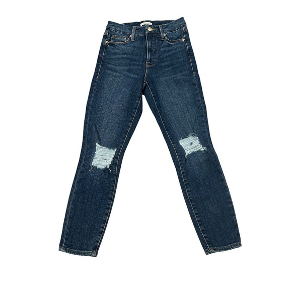Good American Denim - Good American Skinny Jeans Women Size 0 Dark Blue Distressed